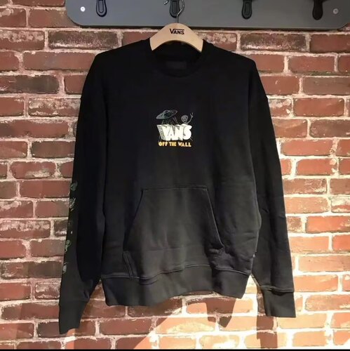 Vans春秋黑色印花经典百搭舒适男女同款休闲圆领卫衣VN0A7TRSBLK