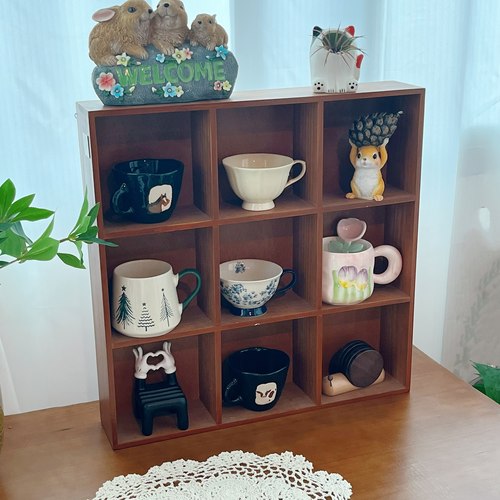 复古实木九宫格置物架 可悬挂收纳小格子架 杯具手办盲盒展示架