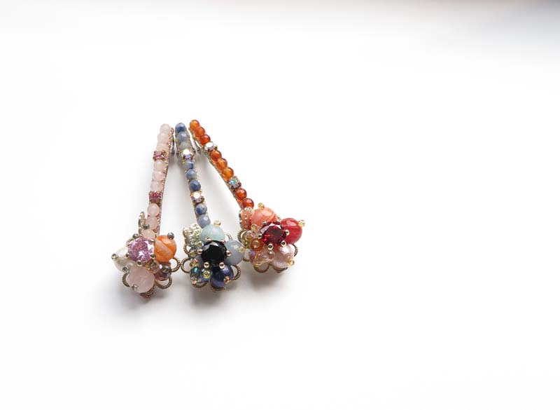 [满38包邮]尾货彩色水晶原石弹簧侧夹流海夹韩系小清新CLIP PARIS