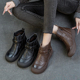 头层牛皮秋冬新款 平跟软底防滑中老年薄绒妈妈鞋 宽松休闲舒适短靴
