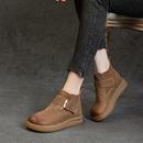 勃肯短靴头层牛皮休闲高帮新秋冬季加绒平跟厚底复古文艺短筒女鞋