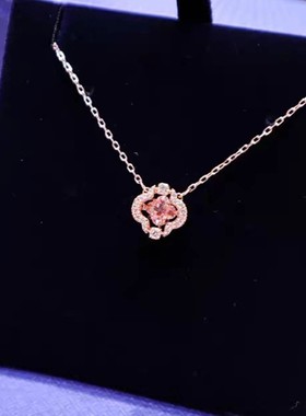 款施家花朵粉色耀动满钻简约项链