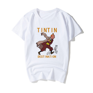 卡通动漫丁丁历险记Tintin Adventure半袖T恤短袖男女童潮T莫代尔