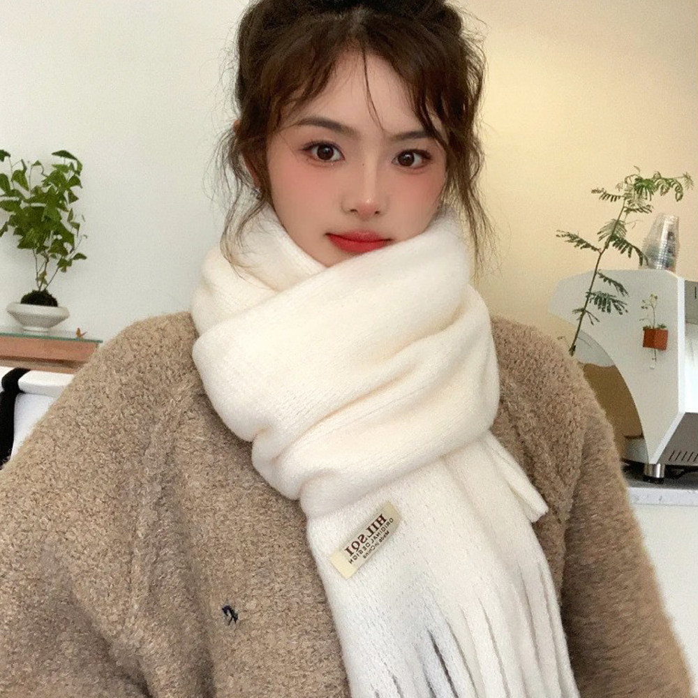 白色围巾女秋冬季毛线针织2025新款韩版氛围感少女保暖围脖学生潮