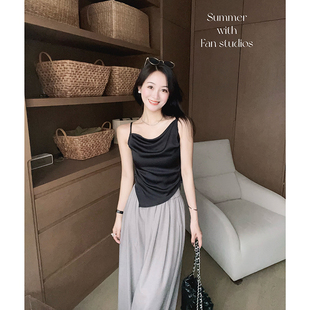 腰臀比绝了 新品 荡领斜裁不规则吊带上衣 夏季 FAN