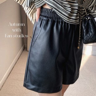 秋新品 简约环保皮短裤 原 JU百搭耐穿 价187 FAN