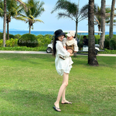 夏季 短裤 新品 FAN 有氧套装 天然1oo%亚麻休闲时髦衬衫 套装