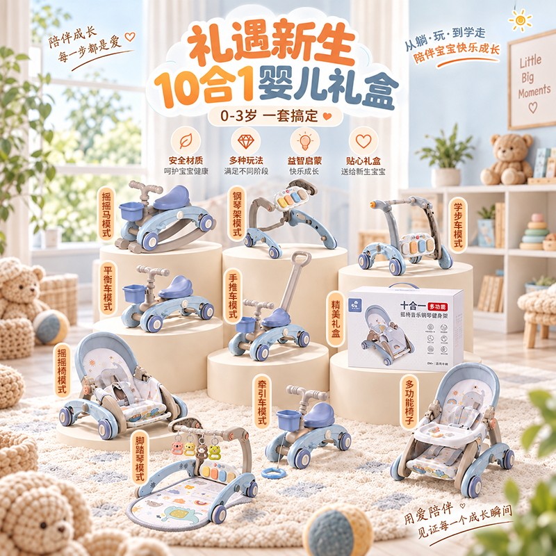 十合一婴儿健身架学步车脚踏钢琴宝宝玩具新生幼儿见面礼物0到3岁