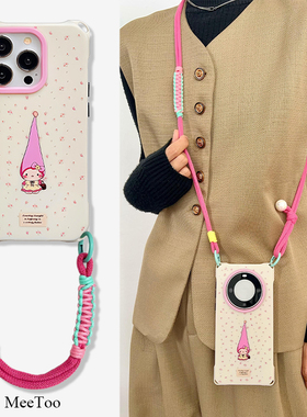 满屏碎花Kitty猫适用于华为mate60PRO苹果15promax挂绳斜挎手机壳pura70背带16PM手提防摔VIVOX200卡通保护套