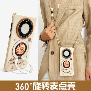 橘猫360°旋转支架挂绳手机壳适用于华为mate60手提斜挎iPhone16pro背带OPPOFINDX7保护套小米14u防摔 新款