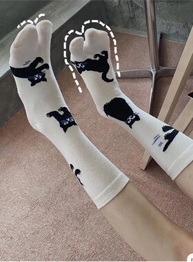 分趾袜女中筒袜春秋日系纯棉二指袜大脚趾分开的袜子两趾袜ins潮