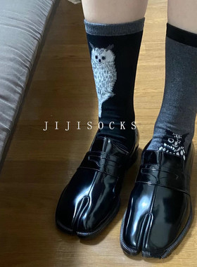 猫头鹰分趾袜女潮牌袜子中筒春秋两指二指大脚趾分开的袜子ins潮