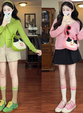 随性自由~好看爱穿基础拼色竖条纹春秋ins风百搭多巴胺中筒袜女