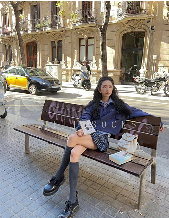 JK双针学院风网红纯色长筒压力袜