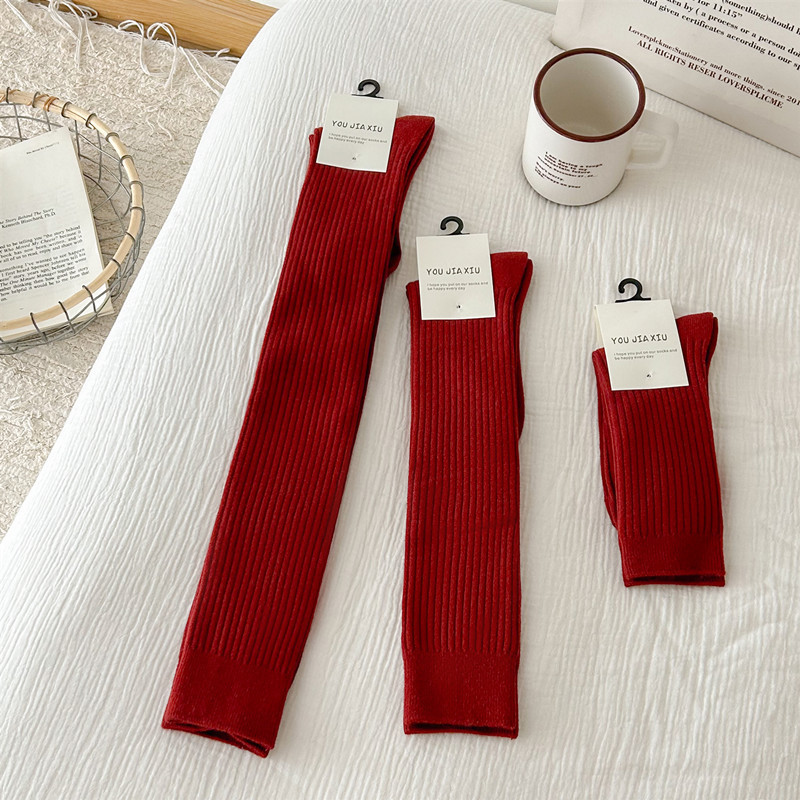 2025秋冬款羊绒堆堆袜走秀款安可拉红小腿袜ins潮过膝袜加厚保暖