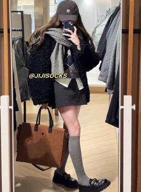 灰色高级感百搭袜子女春秋夏棉无骨长筒及膝袜女款防滑保暖小腿袜