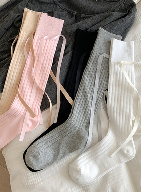 配小皮鞋袜子小腿袜jennie同款丝带蝴蝶结甜酷韩系薄款纯堆堆袜女