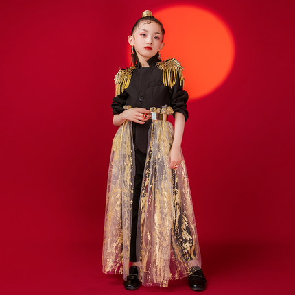模特T台礼服黑金儿童演出服开场走秀西装拆卸男女同款战队服潮流