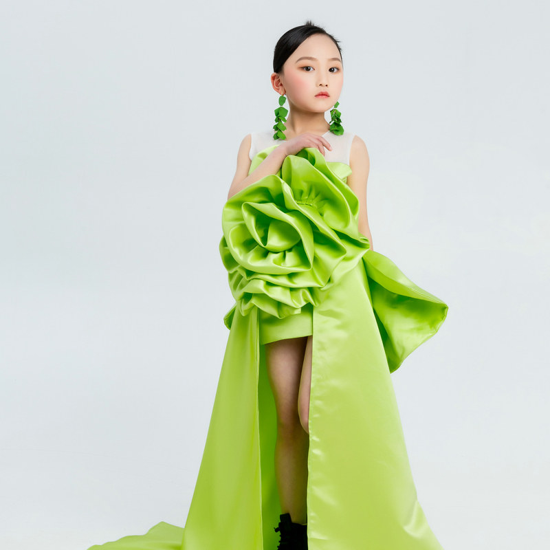 儿童走秀花朵气质礼服绿色潮服