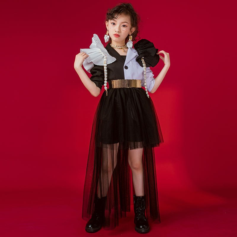 皖君新款拼色走秀模特礼服