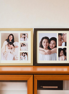 实木相框小九宫格diy定制情侣婚纱照亲子宝宝B超照片打印实木画框