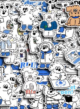 蓝色小狗70枚简约卡通韩系贴纸防水异形手帐封口杯贴不重复贴画