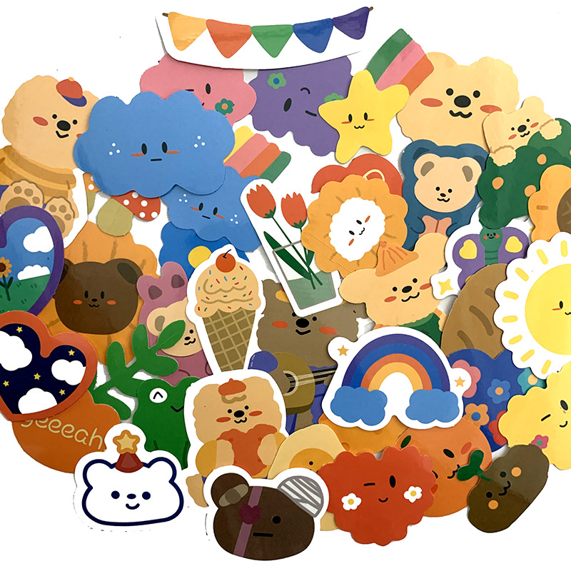 开朗小熊卡通防水车贴装饰电动车手机电脑平板手账行李箱diy贴纸