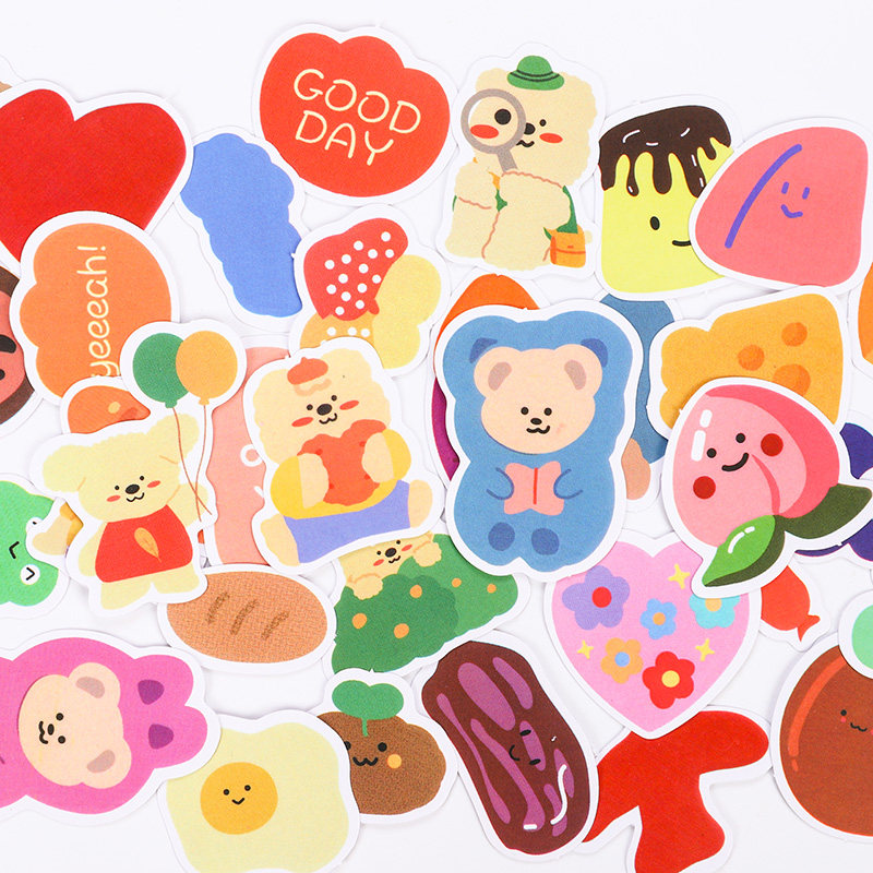手账贴纸笑笑熊40枚卡通可爱表情 手帐装饰手机diy相册防水贴画