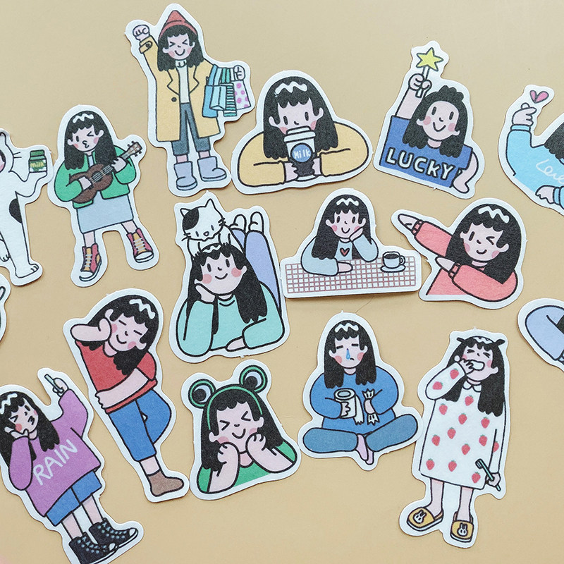 手账贴纸 日常的女孩 卡通可爱少女心素材手帐装饰贴纸图案