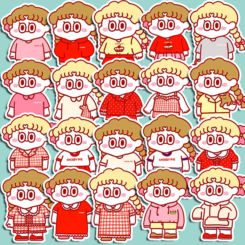 可爱女孩穿搭表情包贴纸笔记本电脑手机ipad水杯吉他装饰贴画防水