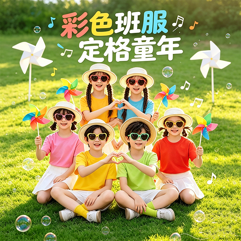 儿童彩色纯棉t恤糖果色短袖演出服运动会多巴胺纯色幼儿园亲子装