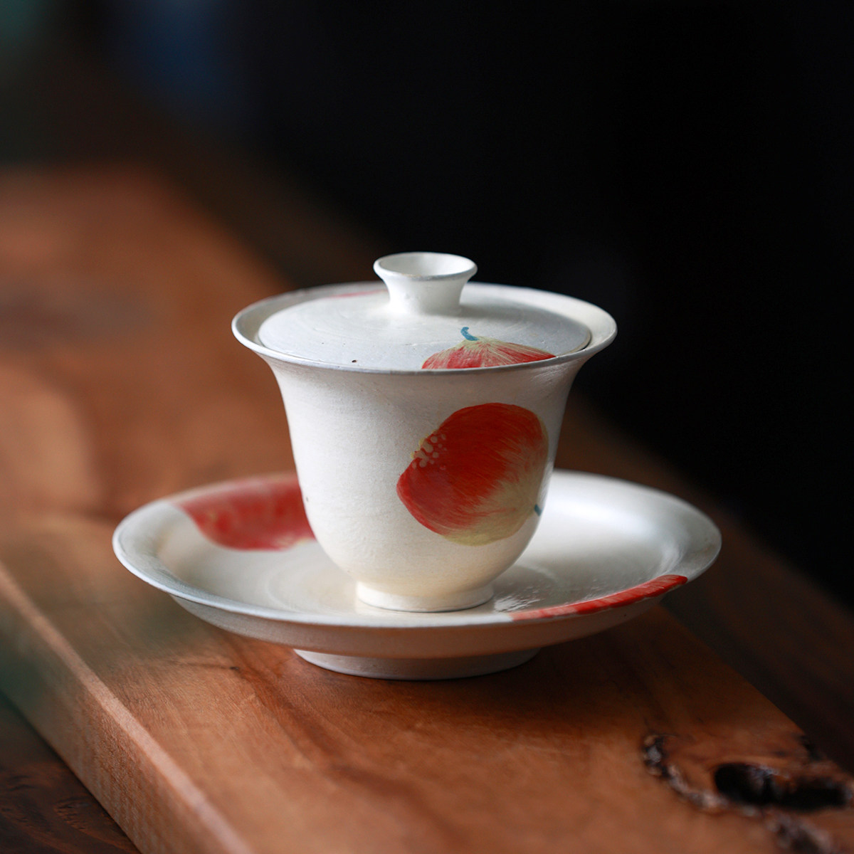 不觉&牧渔无花果手绘陶瓷盖碗