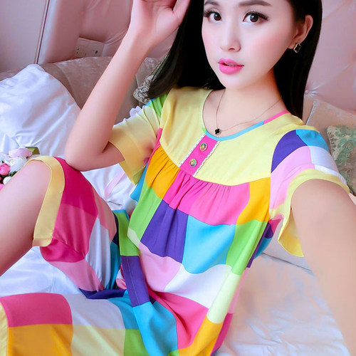 睡衣女夏季薄款纯棉绸可外穿大码
