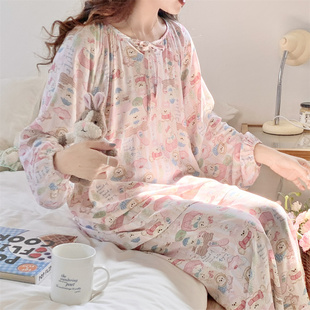 高级感春夏季 少女新款 可外穿加大码 长裤 秋家居服 睡衣女纯棉绸长袖