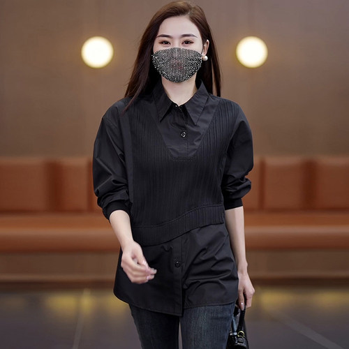 假两件上衣女大码胖mm遮肚衬衫