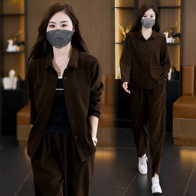 大码时尚套装女装2025年新款洋气减龄胖mm遮肉显瘦修身两件套长袖