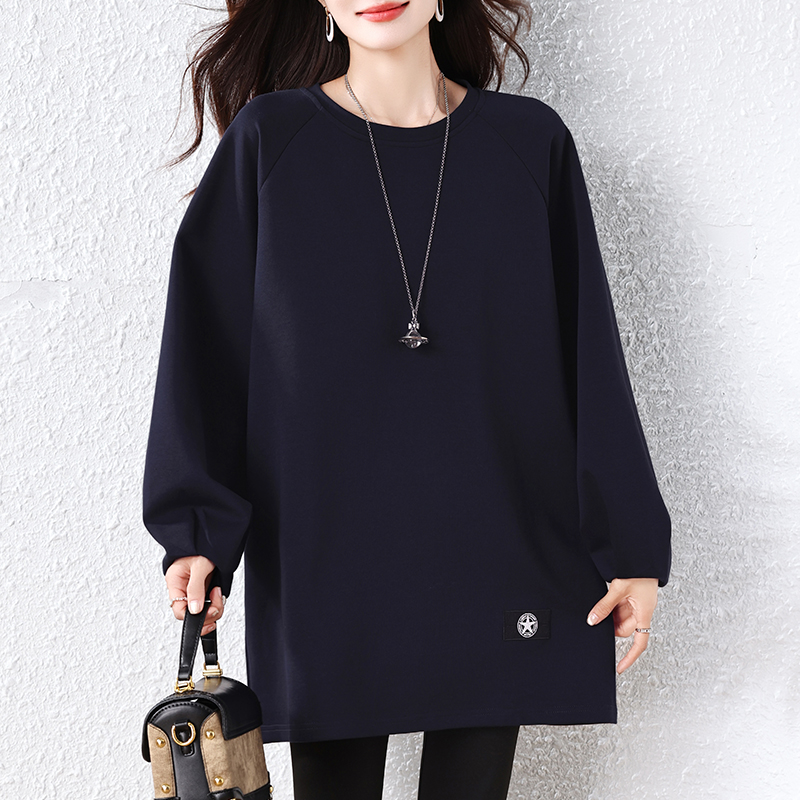 胖MM设计感中长款宽松长袖卫衣女
