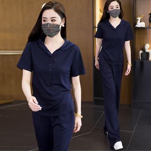 休闲舒适胖妹妹显瘦短袖 2025夏季 新款 连帽两件套 时尚 女装 大码 套装