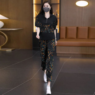 大码夏装胖mm显瘦妈妈装2026夏天休闲运动套装女时尚洋气两件套潮