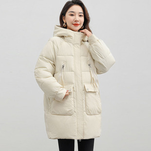 2025年冬季新款时尚棉服休闲潮流保暖外套简约大码宽松中长款棉衣