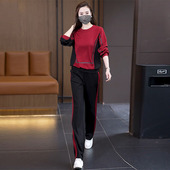 撞色圆领卫衣阔腿裤 胖妹妹休闲时尚 两件套女 大码 女装 套装 2026新款