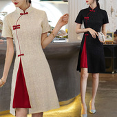 新款 复古民族风新中式 大码 修身 夏季 短袖 女装 显瘦胖mm休闲修身 旗袍