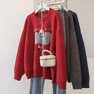 时尚 女装 刺绣加厚款 毛衣女2025年新款 上衣 秋季 宽松显瘦针织衫 大码