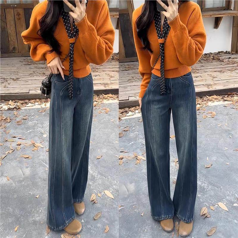 弹力牛仔裤加绒微喇裤大码胖mm修身显瘦裤子冬季复古蓝阔腿喇叭裤,女装/女士精品,牛仔裤,淘宝优惠券,粉丝福利购,淘宝优惠卷