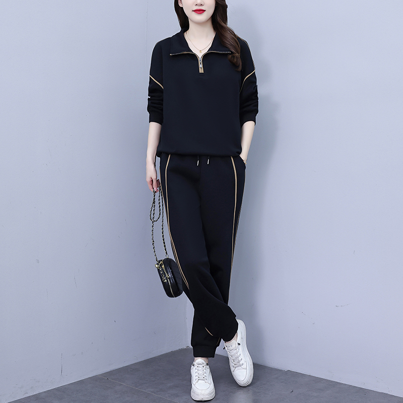 秋季胖妹妹休闲运动套装女2025新款潮流长袖减龄卫衣+裤子两件套