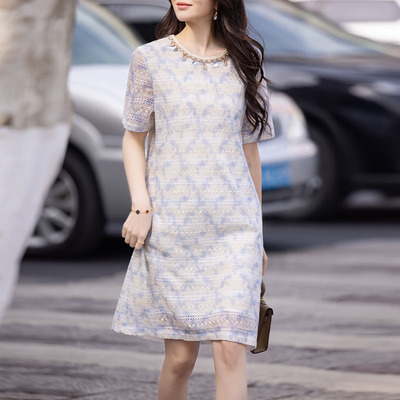 渐变晕染贝壳珠串蕾丝连衣裙女