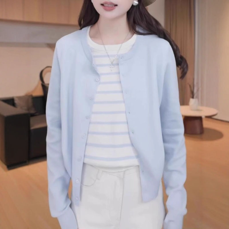 条纹撞色假两件针织衫大码