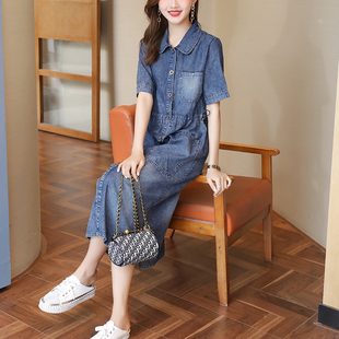 复古宽松显瘦牛仔中长款连衣裙女2026夏季新款欧洲站胖mm百搭裙子
