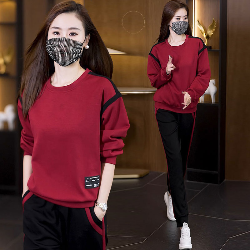 简约大气胖妹妹休闲运动套装2025秋季大码宽松卫衣卫裤两件套女装