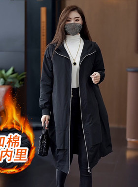 加厚加棉连帽风衣外套